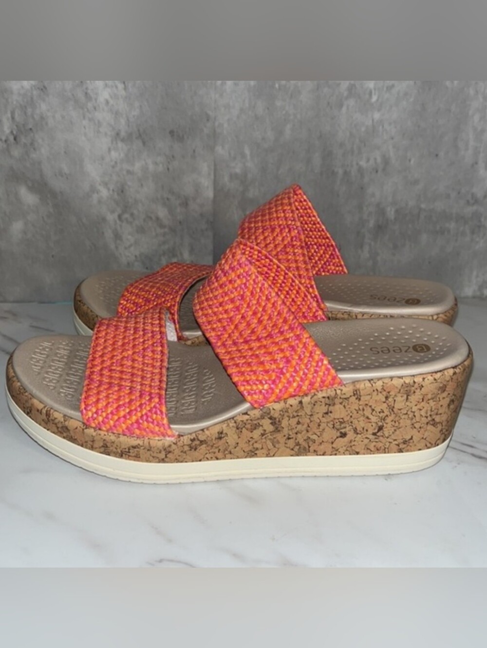 NEW Bzees resort sandal paradise pink orange raffia sz 6.5
